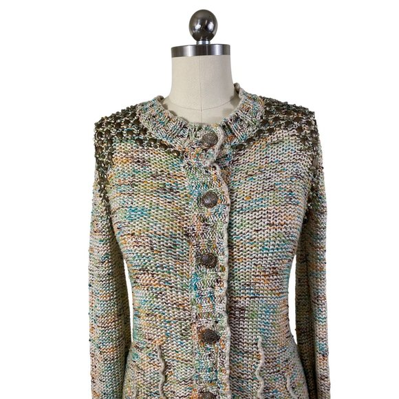 BCBGMaxazria Womens Sweater Cardigan Medium Ivory Sequin Button Down - Picture 3 of 12